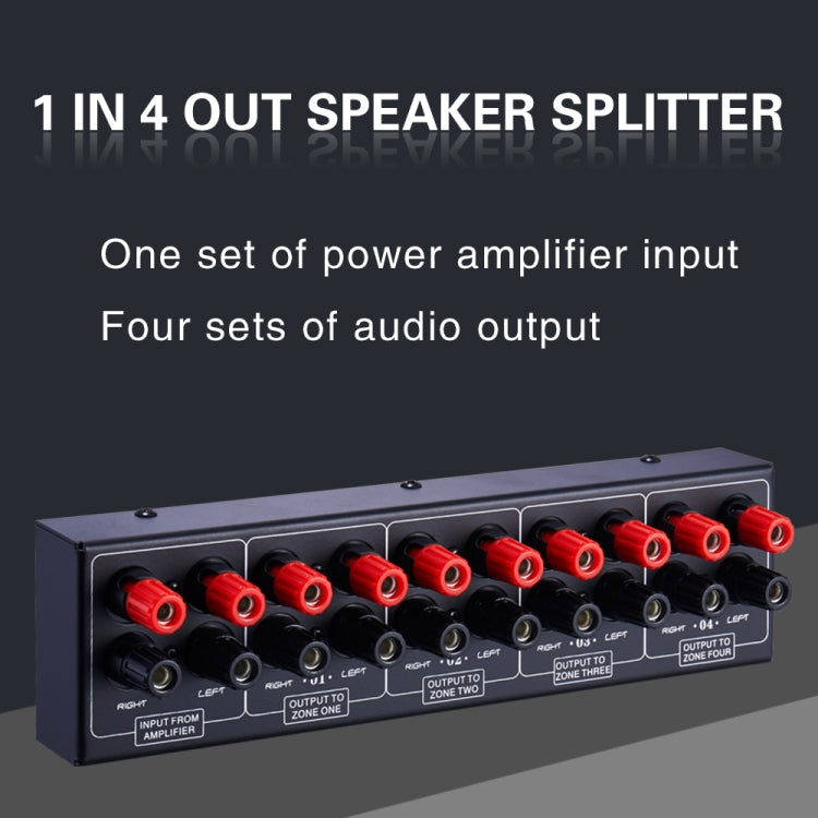 Distribuidor de altavoces de sonido con amplificador de 1 entrada y 4 salidas, fuente de sonido de 4 áreas, panel de distribución de señal, entrada de audio única, 300 W por canal, B030
