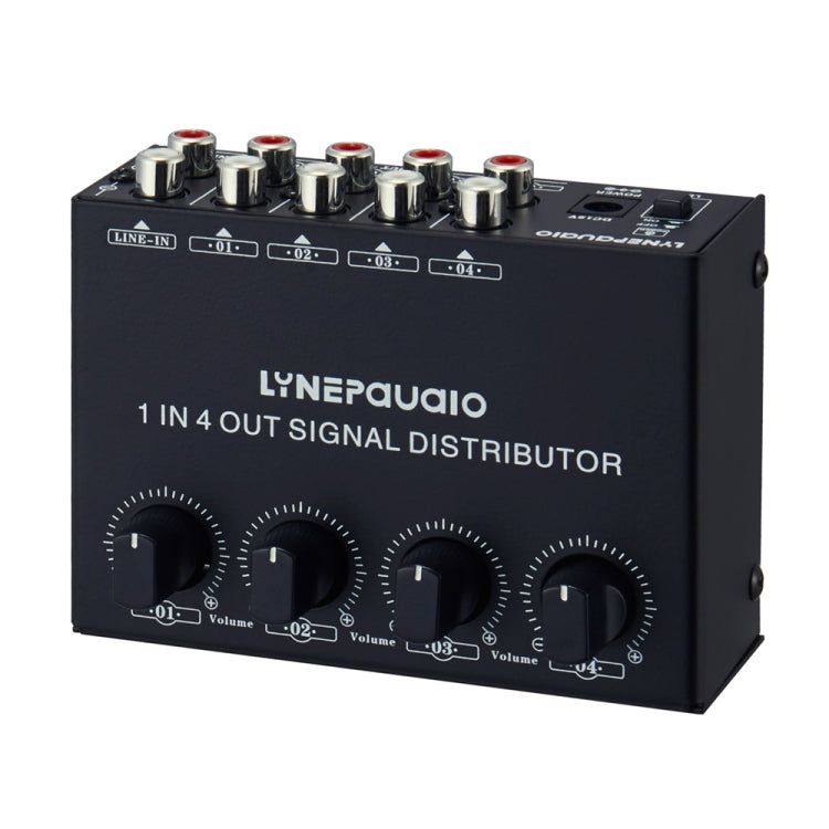 Amplificador de señal estéreo frontal de 1 entrada y 4 salidas, ajuste de volumen de salida independiente, interfaz RCA, asignador sin pérdida, enchufe estadounidense, B029