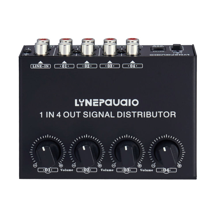 Amplificador de señal estéreo frontal de 1 entrada y 4 salidas, ajuste de volumen de salida independiente, interfaz RCA, asignador sin pérdida, enchufe estadounidense, B029