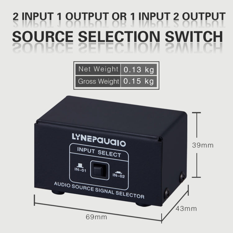 B101 2 en 1 salida (1 entrada 2 salida) Conmutador de selección de señal de fuente de audio Altavoz de computadora RCA Conmutador de fuente de audio sin pérdidas, B101