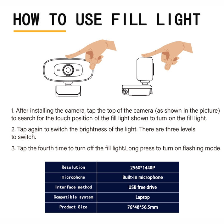 C10 2K HD sin distorsión, rotación de 360 grados, luz de relleno de tres velocidades, cámara web con unidad libre USB, micrófono integrado con sonido más claro