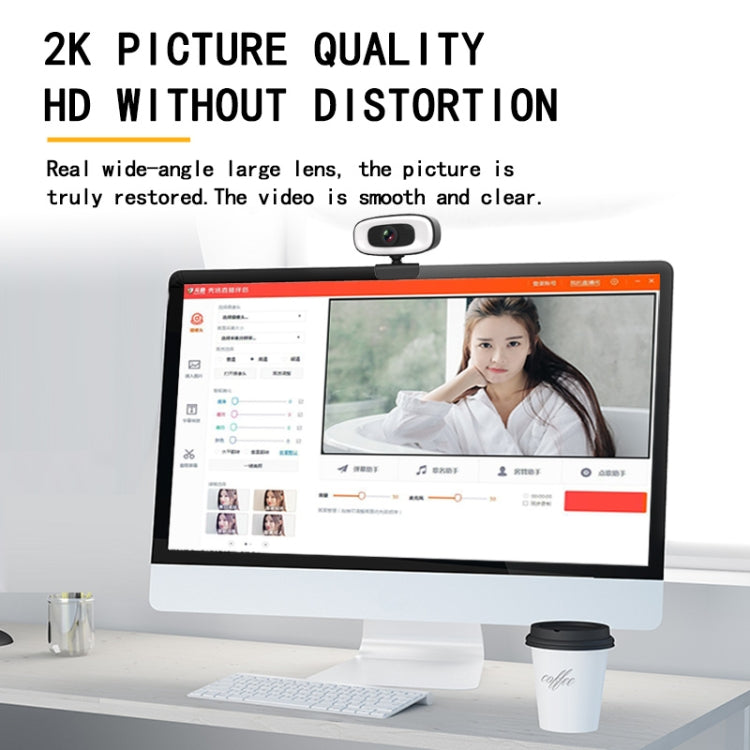 C10 2K HD sin distorsión, rotación de 360 grados, luz de relleno de tres velocidades, cámara web con unidad libre USB, micrófono integrado con sonido más claro
