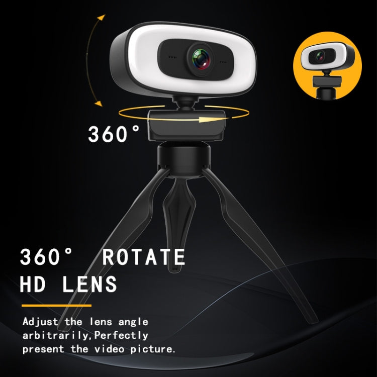 C10 2K HD sin distorsión, rotación de 360 grados, luz de relleno de tres velocidades, cámara web con unidad libre USB, micrófono integrado con sonido más claro