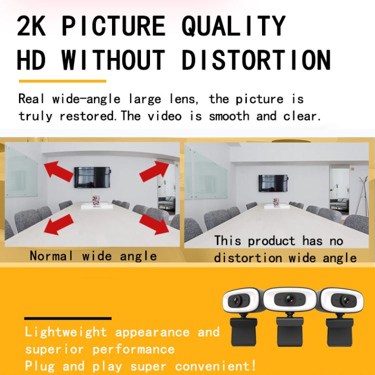 C10 2K HD sin distorsión, rotación de 360 grados, luz de relleno de tres velocidades, cámara web con unidad libre USB, micrófono integrado con sonido más claro