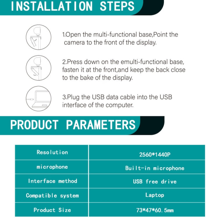 C11 2K Calidad de imagen HD Sin distorsión 360 grados Rotación Micrófono incorporado Cámaras web claras con trípode