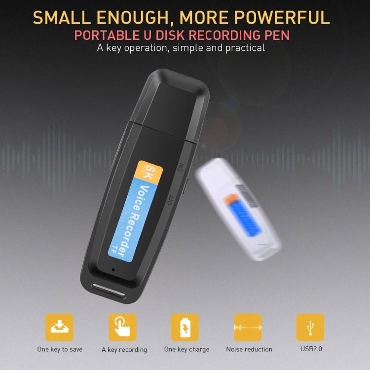 SK001 Profesional Recargable U-Disk Portátil USB Digital Audio Voice Recorder Pen Soporte Tarjeta TF Hasta 32GB Dictáfono Flash Drive, 32GB
