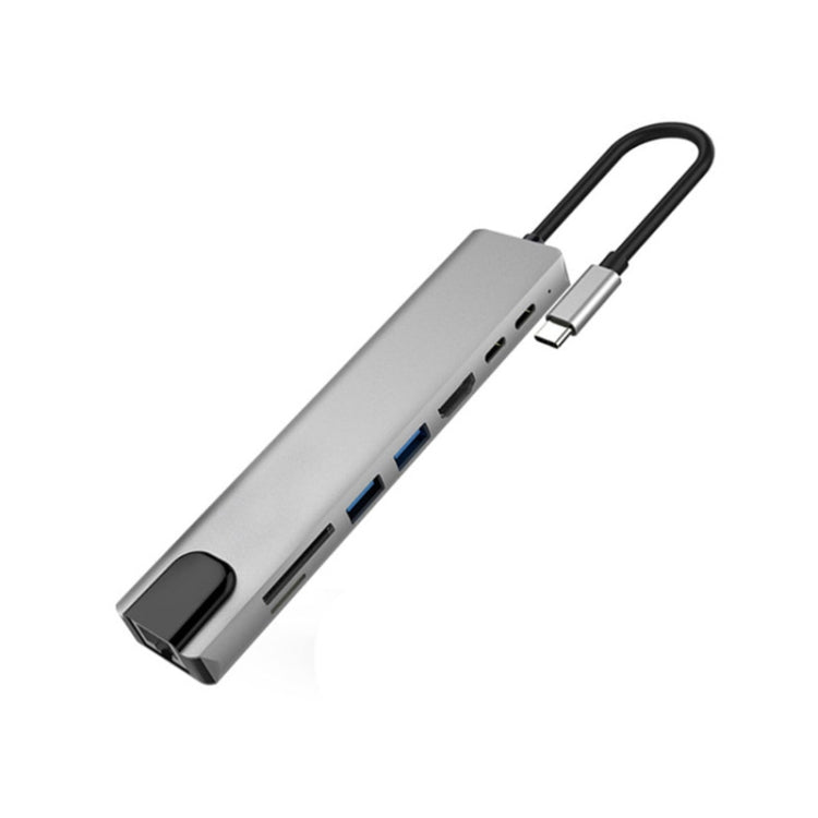 Aleación de aluminio 8 en 1 Multi HD USB 3,0 USB-C Hub adaptador de carga SD PD y TF RJ45 adaptador de lector de tarjetas para MacBook Pro Air