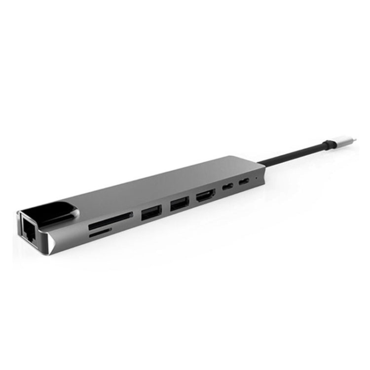 Aleación de aluminio 8 en 1 Multi HD USB 3,0 USB-C Hub adaptador de carga SD PD y TF RJ45 adaptador de lector de tarjetas para MacBook Pro Air