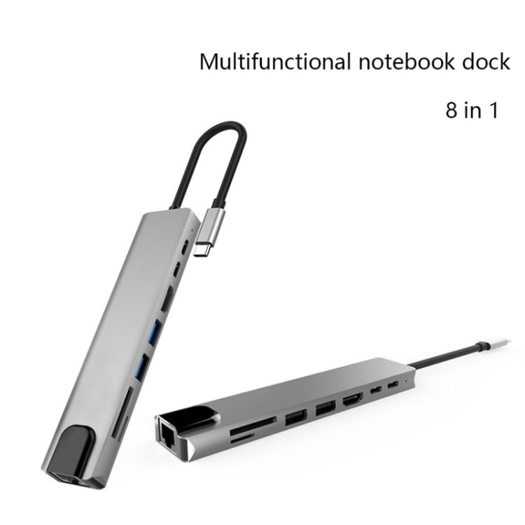 Aleación de aluminio 8 en 1 Multi HD USB 3,0 USB-C Hub adaptador de carga SD PD y TF RJ45 adaptador de lector de tarjetas para MacBook Pro Air