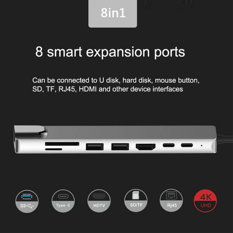 Aleación de aluminio 8 en 1 Multi HD USB 3,0 USB-C Hub adaptador de carga SD PD y TF RJ45 adaptador de lector de tarjetas para MacBook Pro Air