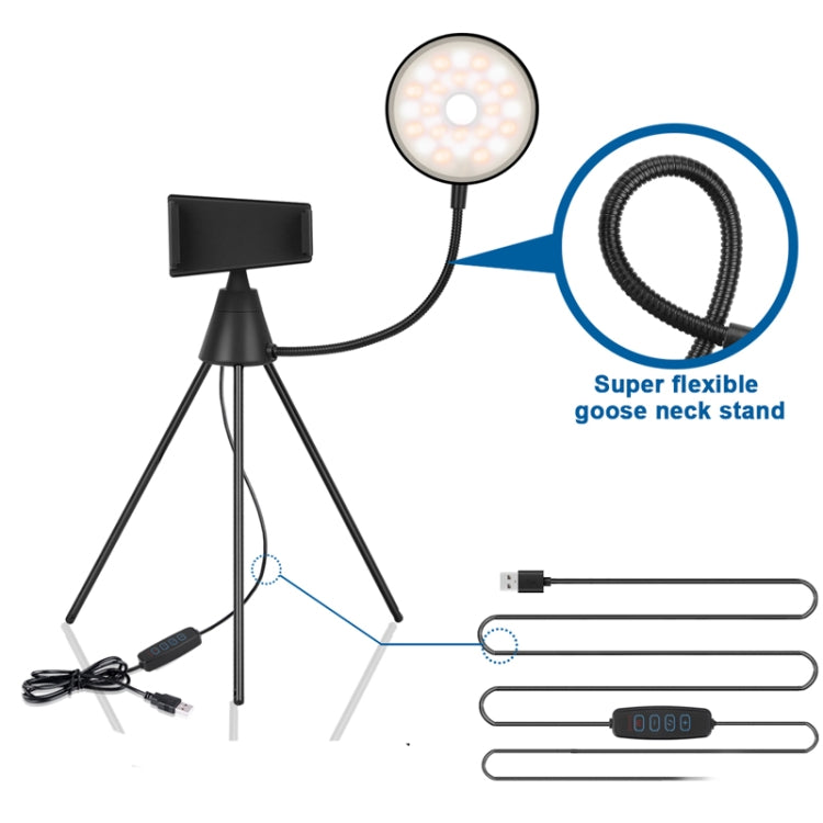 NS-08 maquillaje en vivo Selfie anillo de luz de relleno fotografía LED regulable lámpara de anillo con soporte de trípode para teléfono