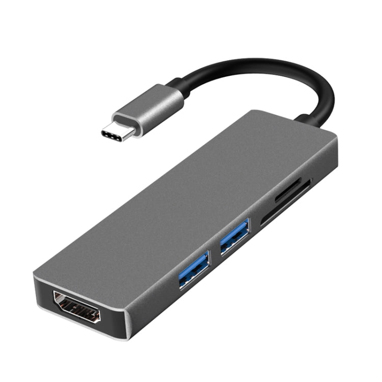 5 en 1 Tipo-c a HDMI + 2 x USB 3.0 + Adaptador HUB de ranura para tarjeta SD / TF, HDMI + 2 x USB 3.0 + SD / TF Card Slot