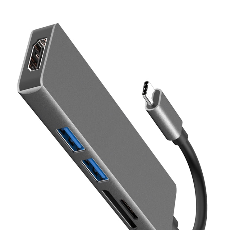 5 en 1 Tipo-c a HDMI + 2 x USB 3.0 + Adaptador HUB de ranura para tarjeta SD / TF, HDMI + 2 x USB 3.0 + SD / TF Card Slot