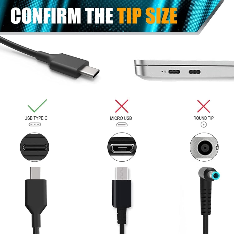 Adaptador de corriente tipo C portátil cuadrado para portátil de 65W 20V 3.25A, enchufe de EE. UU.
