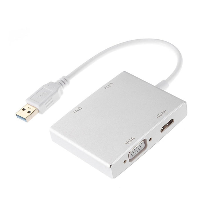 WS-03 4 en 1 USB 3.0 a VGA + HDMI + DVI + Convertidor Ethernet de tarjeta de red RJ45