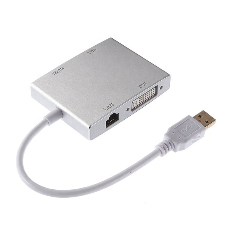 WS-03 4 en 1 USB 3.0 a VGA + HDMI + DVI + Convertidor Ethernet de tarjeta de red RJ45