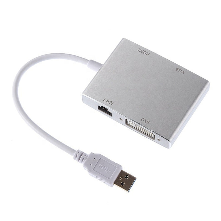 WS-03 4 en 1 USB 3.0 a VGA + HDMI + DVI + Convertidor Ethernet de tarjeta de red RJ45
