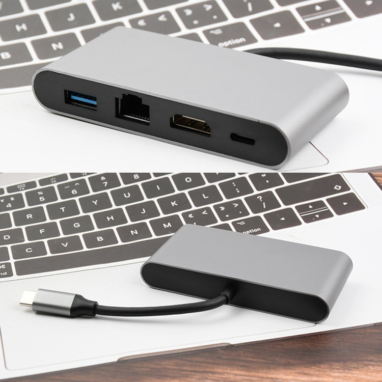 Estación de acoplamiento multifuncional del convertidor WS-07 Type-C 3.1 a RJ45 + HDMI + USB3.0 + PD 4 en 1, WS-07