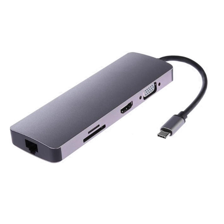 WS-11 8 en 1 Tipo-C a HDMI + VGA + SD + TF + RJ45 + PD + 2 x USB3.0 HUB Adaptador Convertidor