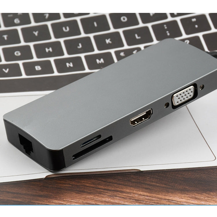 WS-11 8 en 1 Tipo-C a HDMI + VGA + SD + TF + RJ45 + PD + 2 x USB3.0 HUB Adaptador Convertidor