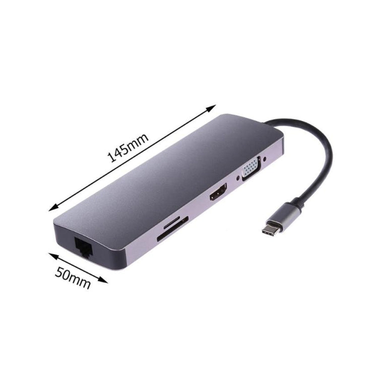 WS-11 8 en 1 Tipo-C a HDMI + VGA + SD + TF + RJ45 + PD + 2 x USB3.0 HUB Adaptador Convertidor