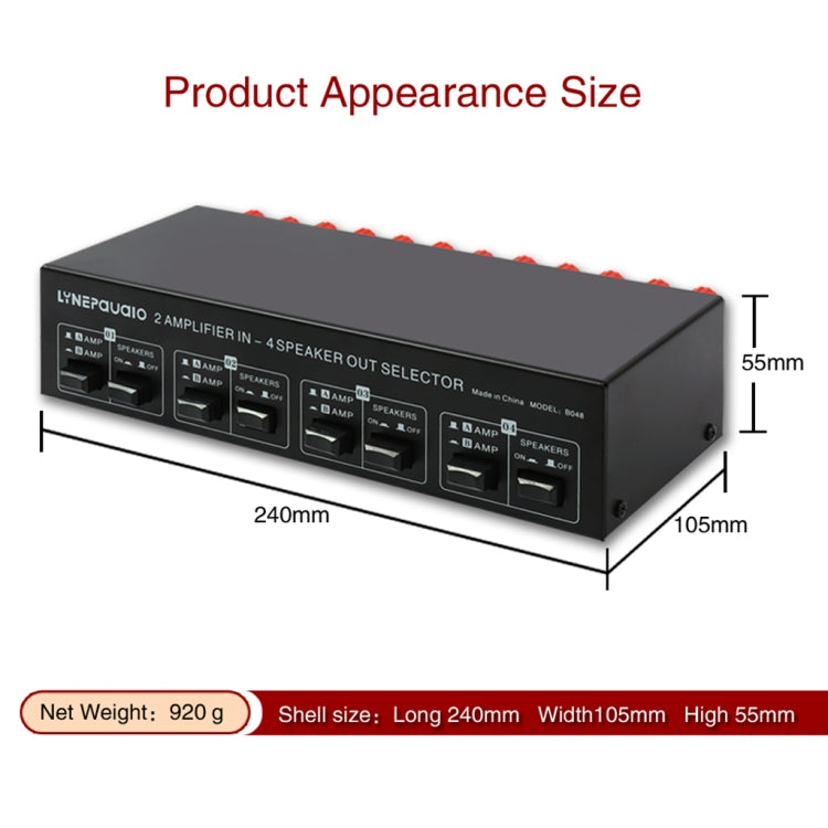 AMPLIFICADOR DE POTENCIA 2 en 4 salidas, conmutador de altavoz, comparador divisor, 300W por canal sin pérdida de calidad de sonido, B048