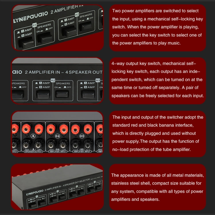 AMPLIFICADOR DE POTENCIA 2 en 4 salidas, conmutador de altavoz, comparador divisor, 300W por canal sin pérdida de calidad de sonido, B048