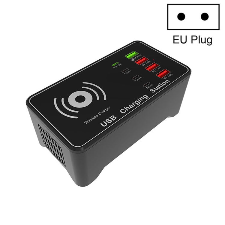 A7 de alta potencia 100W 4 x PD 20W + cargador USB QC3.0 + cargador inalámbrico Qi de 15W estación de carga inteligente multipuerto, EU Plug, US Plug, AU Plug, UK Plug