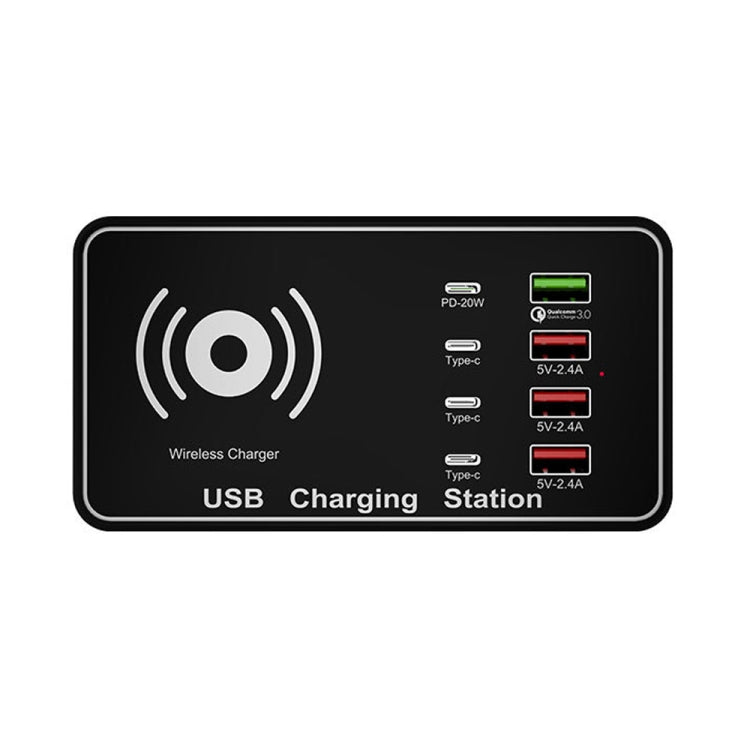 A7 de alta potencia 100W 4 x PD 20W + cargador USB QC3.0 + cargador inalámbrico Qi de 15W estación de carga inteligente multipuerto, EU Plug, US Plug, AU Plug, UK Plug