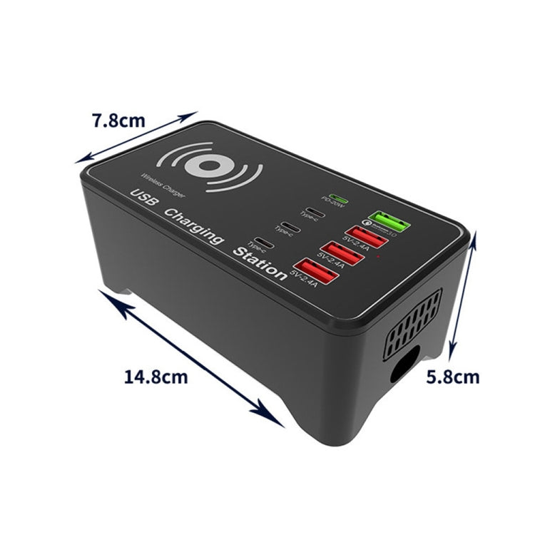 A7 de alta potencia 100W 4 x PD 20W + cargador USB QC3.0 + cargador inalámbrico Qi de 15W estación de carga inteligente multipuerto, EU Plug, US Plug, AU Plug, UK Plug