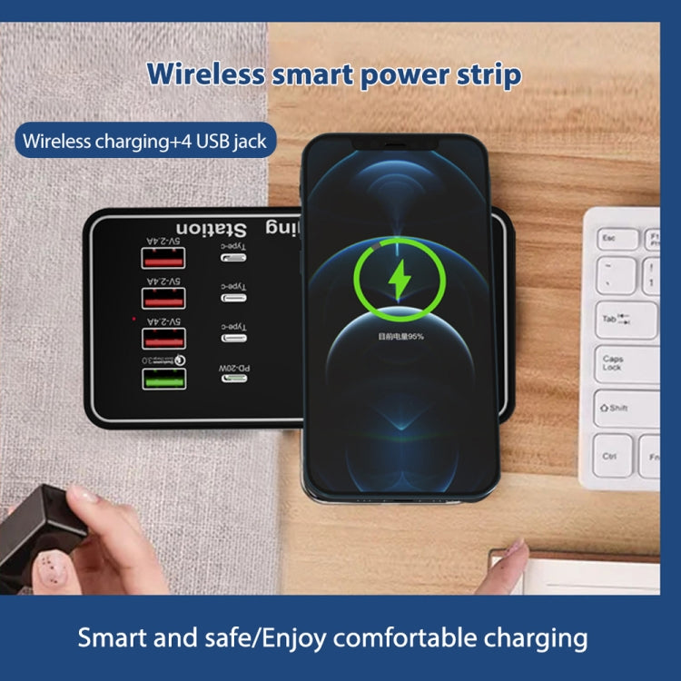 A7 de alta potencia 100W 4 x PD 20W + cargador USB QC3.0 + cargador inalámbrico Qi de 15W estación de carga inteligente multipuerto, EU Plug, US Plug, AU Plug, UK Plug