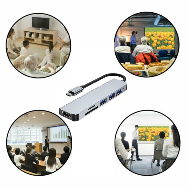 6 en 1 Tipo C a 3 x puertos USB + SD/TF + estación de acoplamiento HDMI
