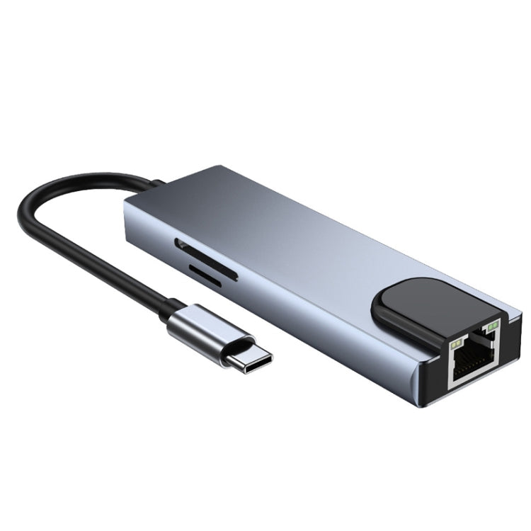 Adaptador 6 en 1 Tipo-C a HDMI + RJ45 + SD / TF + PD + HUB USB