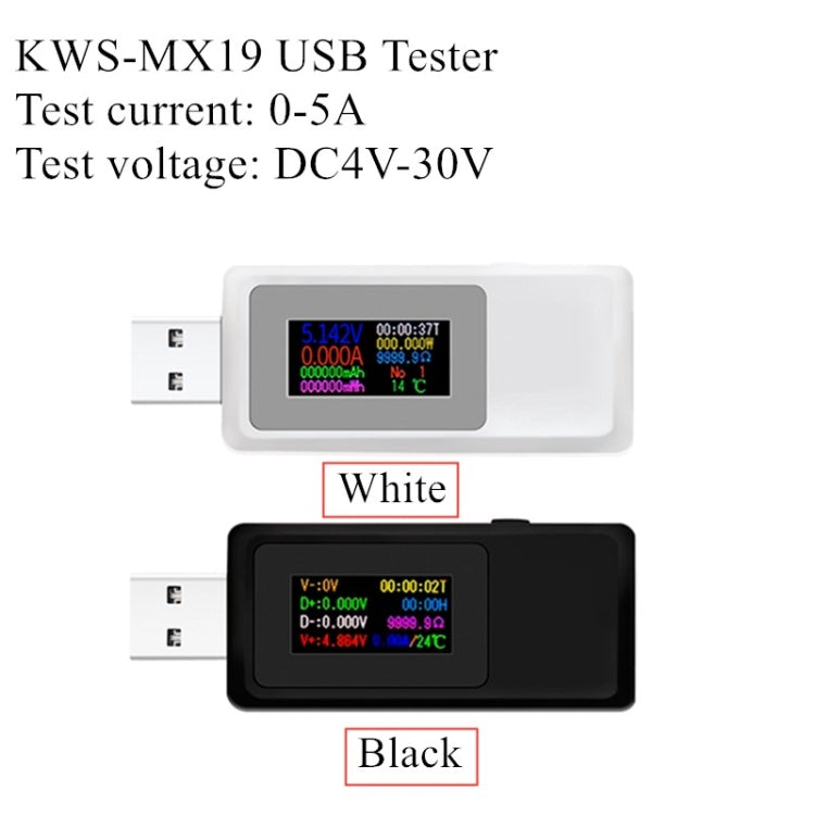 Keweisi KWS-MX19 Probador USB DC 4V-30V 0-5A Detector de voltaje actual, KWS-MX19