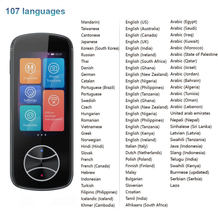 V10 Traductor inteligente con pantalla táctil de 3,0 pulgadas 107 idiomas con traducción sin conexión/traducción de fotos