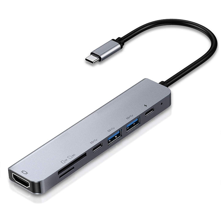 Adaptador divisor multifunción 7 en 1 tipo C a HDMI + SD/TF + 2 x tipo C + 2 x USB3.0