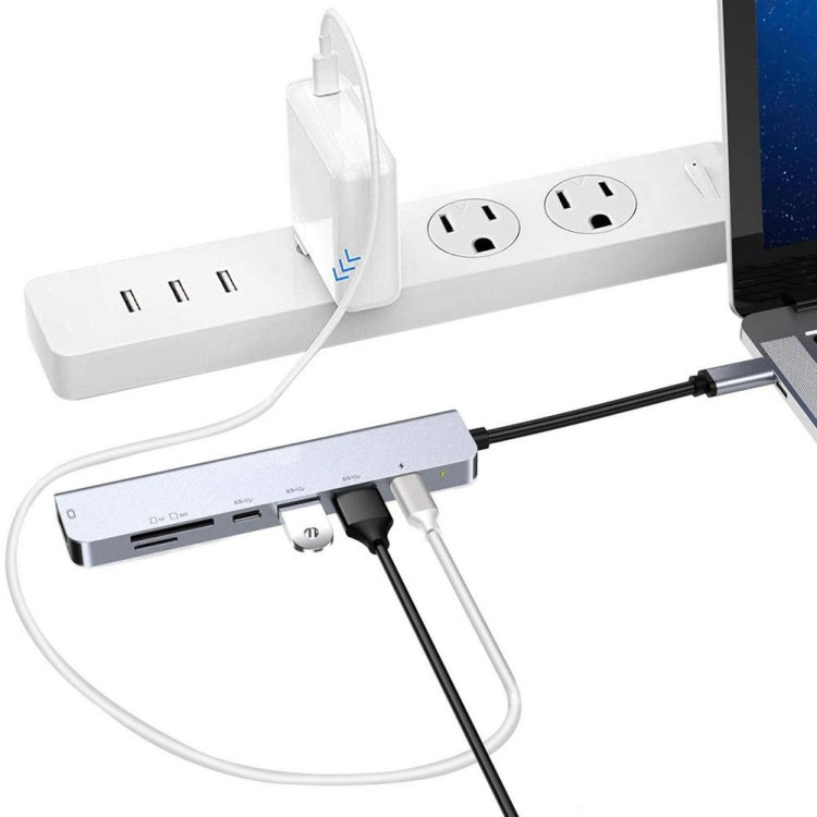 Adaptador divisor multifunción 7 en 1 tipo C a HDMI + SD/TF + 2 x tipo C + 2 x USB3.0