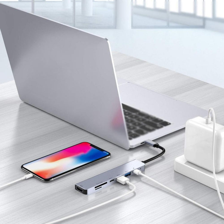 Adaptador divisor multifunción 7 en 1 tipo C a HDMI + SD/TF + 2 x tipo C + 2 x USB3.0