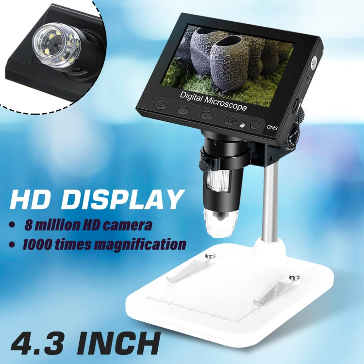 Endoscopio microscopio digital LCD DM4 de 4,3 pulgadas con grabación y soporte, HD, 720P, zoom 1000X