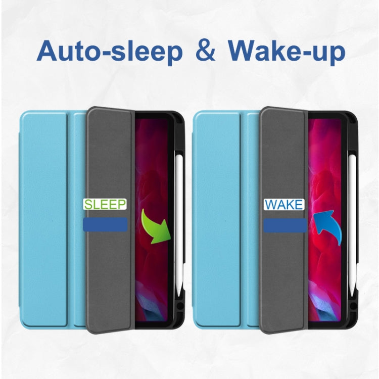 ENKAY Funda de TPU a prueba de golpes con 3 pliegues Funda de cuero de PU con textura Custer con ranura para lápiz y soporte y función de reposo / activación para iPad Pro 11 2021/2020