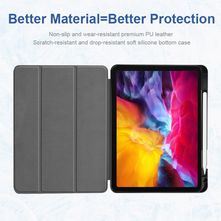 ENKAY Funda de TPU a prueba de golpes con 3 pliegues Funda de cuero de PU con textura Custer con ranura para lápiz y soporte y función de reposo / activación para iPad Pro 11 2021/2020