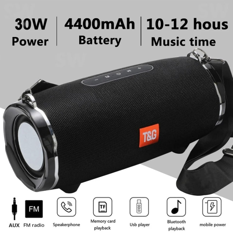 T&G TG187 Altavoz Bluetooth envolvente de bajos inalámbrico portátil a prueba de agua con correa para el hombro, compatible con tarjeta FM / TF