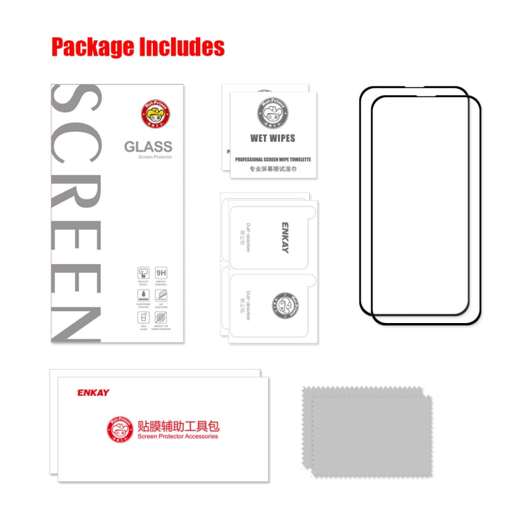 2 uds ENKAY Hat-Prince Full Glue 0,26mm 9H 2.5D Protector de pantalla de vidrio templado película de cobertura completa, For iPhone 13 mini 2pcs, For iPhone 13 / 13 Pro 2pcs, For iPhone 13 Pro Max 2pcs