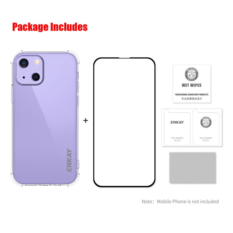 Hat-Prince ENKAY Clear TPU Estuche suave a prueba de golpes Cubierta de protección contra caídas + Cobertura completa Película protectora de vidrio templado, For iPhone 13 mini, For iPhone 13, For iPhone 13 Pro, For iPhone 13 Pro Max