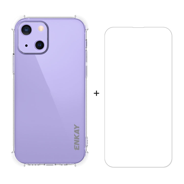 Hat-Prince ENKAY Clear TPU Estuche suave a prueba de golpes Cubierta de protección contra caídas + Clear HD Película protectora de vidrio templado, For iPhone 13 mini, For iPhone 13, For iPhone 13 Pro, For iPhone 13 Pro Max