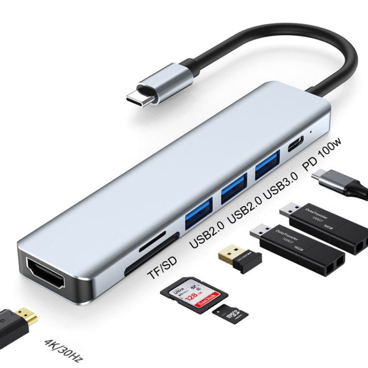 Estación de acoplamiento 7 en 1 HDMI+SD/TF+USB2.0x2+USB3.0+PD a HUB tipo C, 7 In 1 Station
