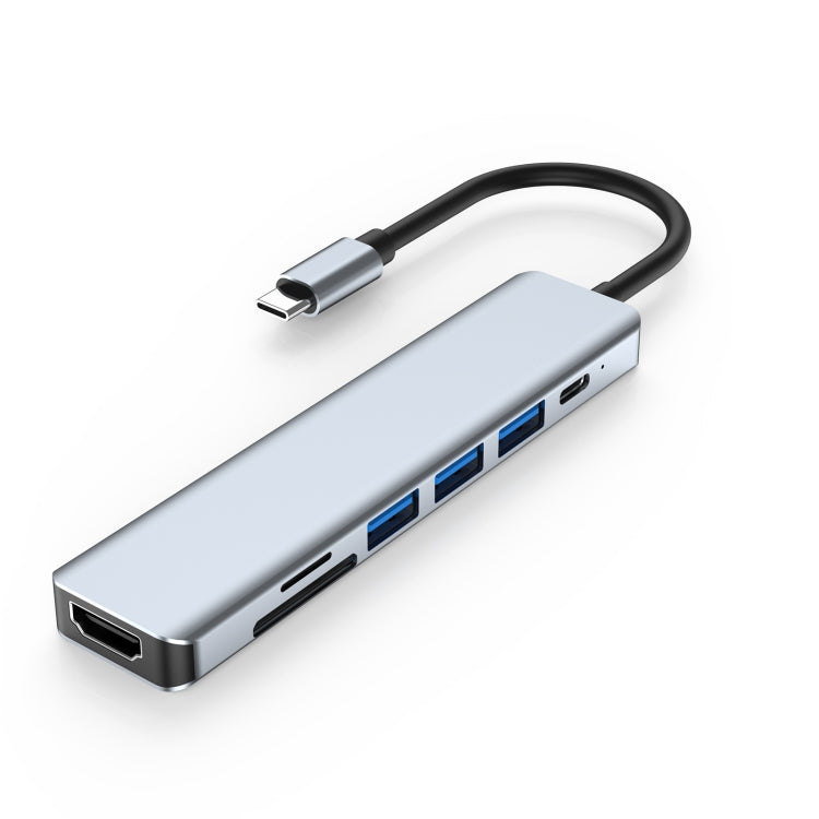 Estación de acoplamiento 7 en 1 HDMI+SD/TF+USB2.0x2+USB3.0+PD a HUB tipo C, 7 In 1 Station