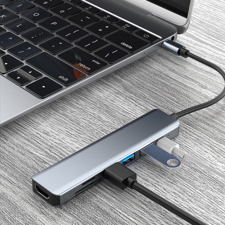 Estación de acoplamiento 7 en 1 HDMI+SD/TF+USB2.0x2+USB3.0+PD a HUB tipo C, 7 In 1 Station