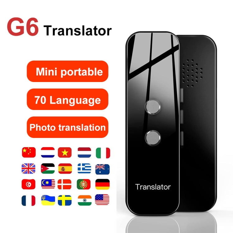 G6 Traductor de voz en tiempo real instantáneo portátil Traductor de varios idiomas Asistente de viaje personal, G6 Gray, G6 Black