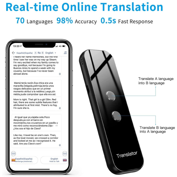 G6 Traductor de voz en tiempo real instantáneo portátil Traductor de varios idiomas Asistente de viaje personal, G6 Gray, G6 Black